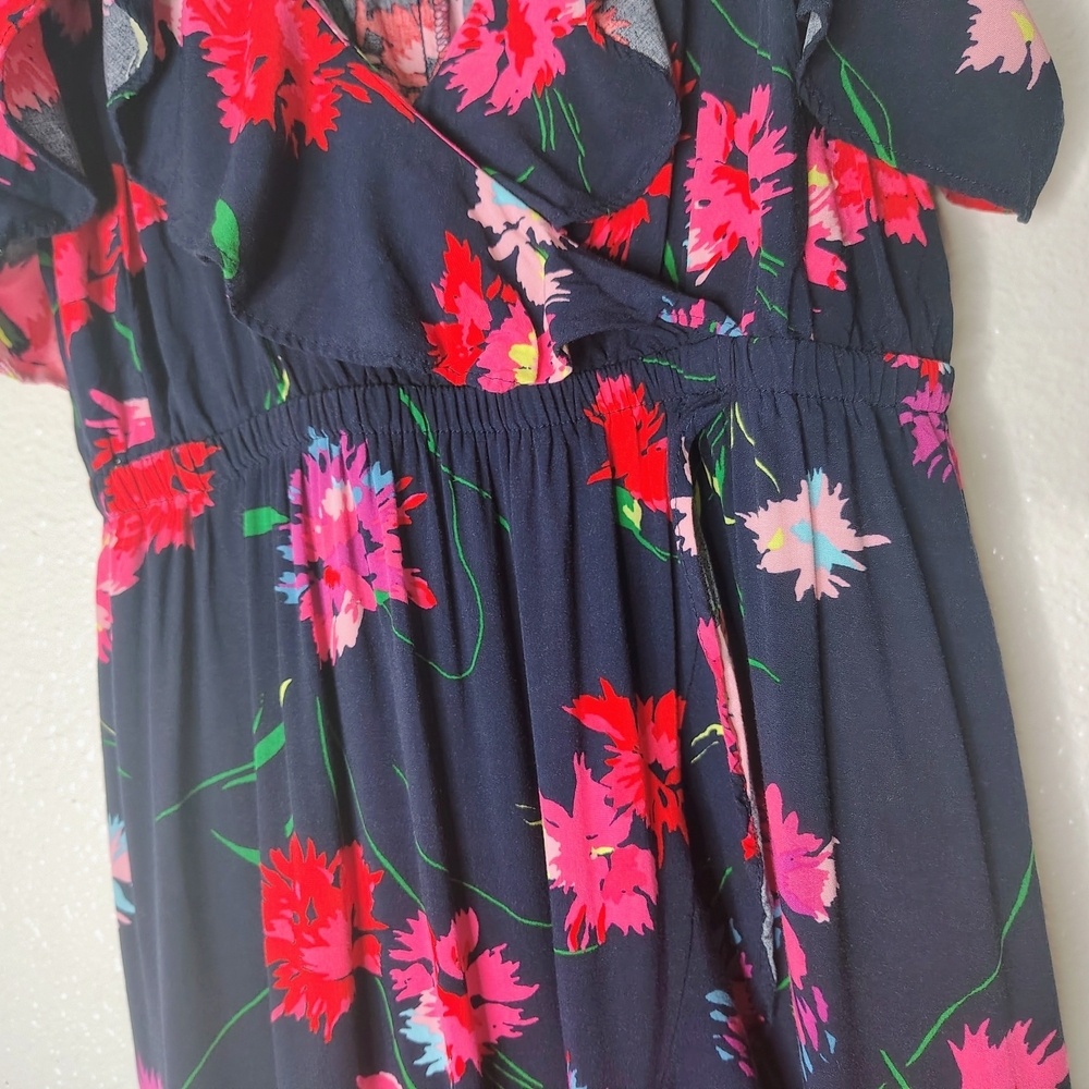 Express Floral Maxi Dress Small Blue Pink Ruffle High Low Wrap Faux Summer Boho - Picture 6 of 16